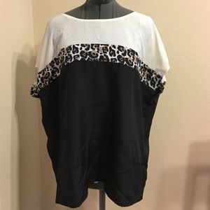 Ann Taylor L leopard striped silky blouse