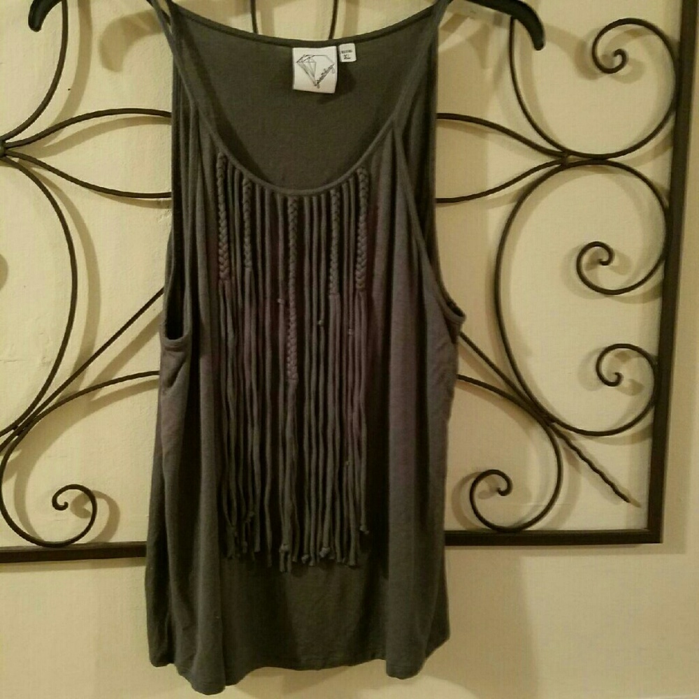 Army green tank top w/ fringe