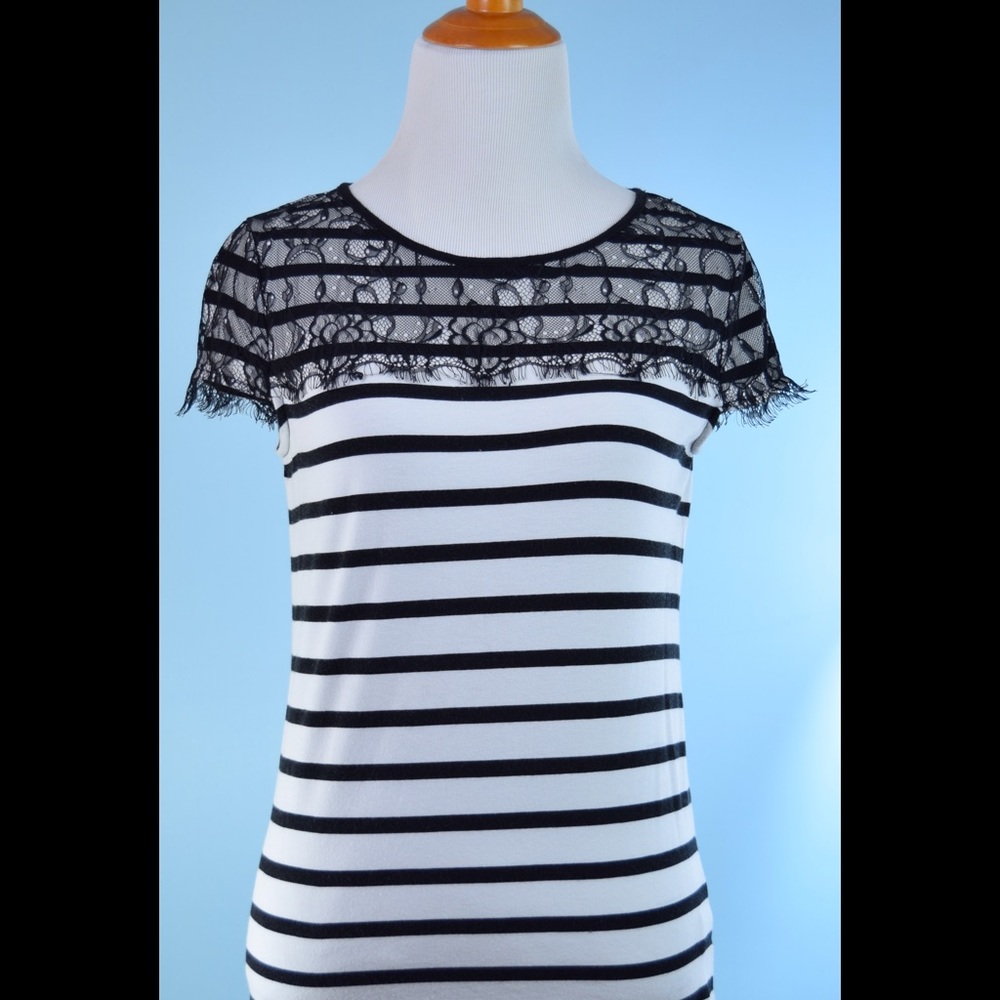 ELLE lace overlay black white top XS