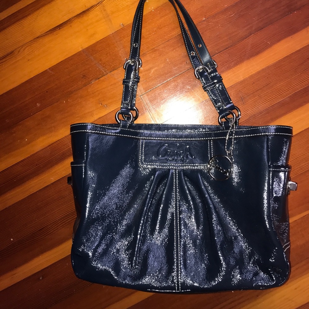 Like New COACH bag, dark navy with green liner