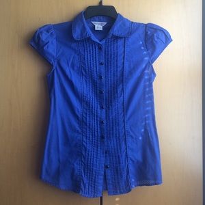 Kensie Girl Cap Sleeve Blue Button Shirt