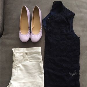 JCrew sheer appliqué blouse