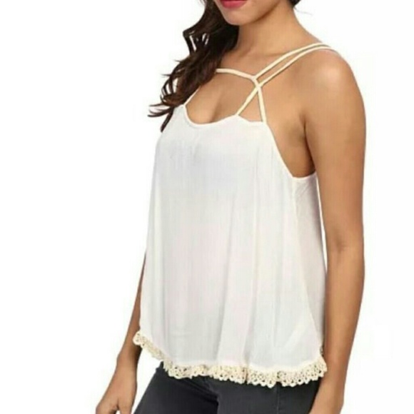 Free People Tops - Free people crochet trim strappy tank.