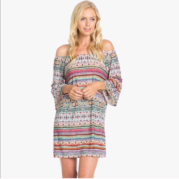 HP 3/8/17Off shoulder printed mini dress - Picture 3 of 5