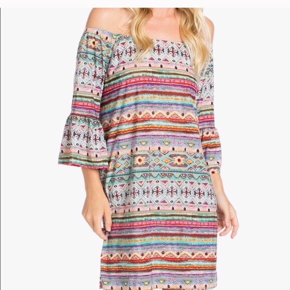 HP 3/8/17Off shoulder printed mini dress - Picture 4 of 5