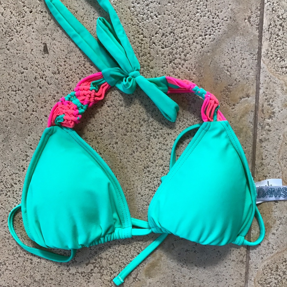 Teal and pink bikini top