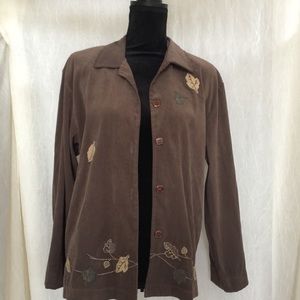 Vintage Teddi Brown Corduroy Jacket with Embroidered Autumn Leaves PM