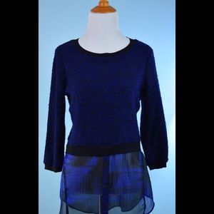 ELIE TAHARI blue black NEW sheer hem sweater XS