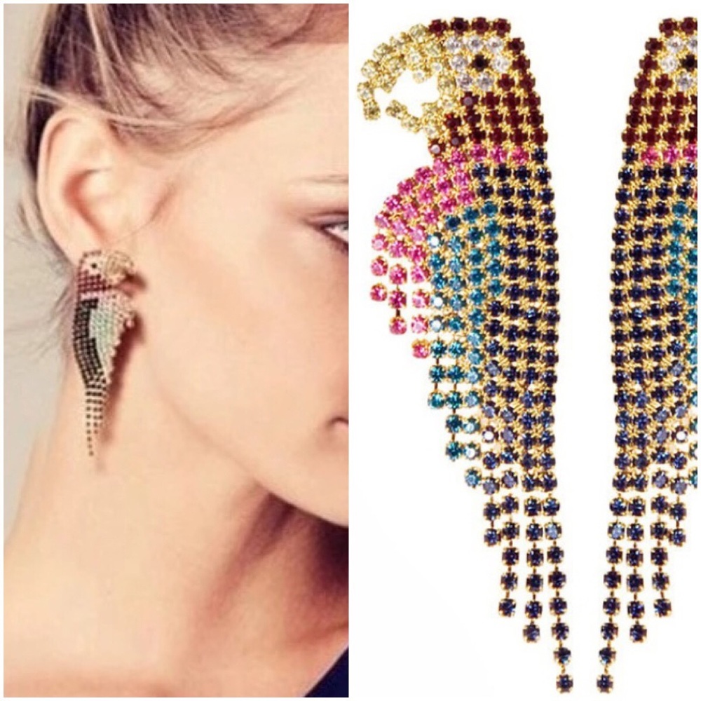 Last Pair🦚Dangle Drop Rhinestone Parrot Earrings - Picture 2 of 8