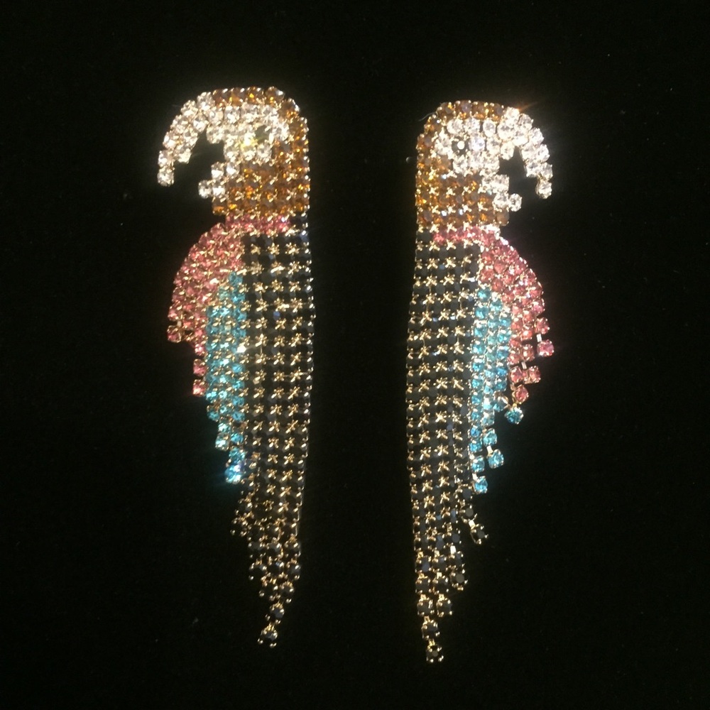 Last Pair🦚Dangle Drop Rhinestone Parrot Earrings - Picture 4 of 8