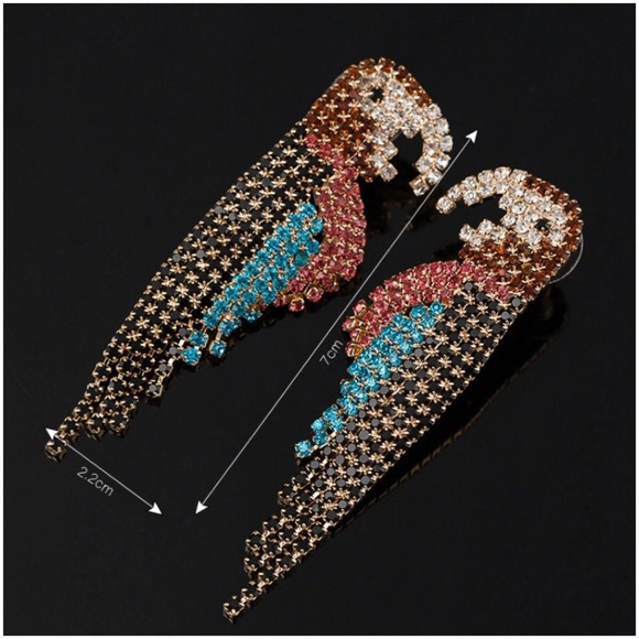 Last Pair🦚Dangle Drop Rhinestone Parrot Earrings - Picture 7 of 8