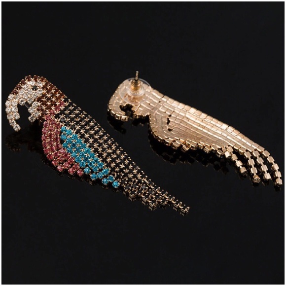Last Pair🦚Dangle Drop Rhinestone Parrot Earrings - Picture 8 of 8