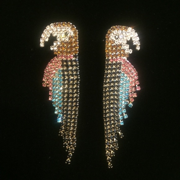 Last Pair🦚Dangle Drop Rhinestone Parrot Earrings - Picture 4 of 8