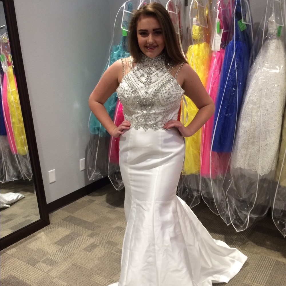 rachel allan white prom dress