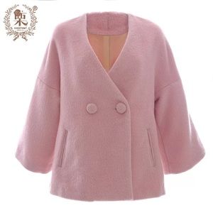 Pink woolen soft sample suit outwear shorts woman