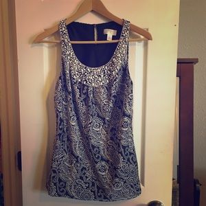 Loft navy and white top