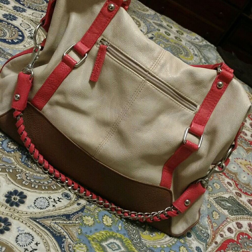 Tan, cream and coral handbag. GUC. Apt 9 brand.