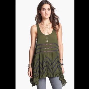 Free People Voile Lace Dark Green Slip Dress