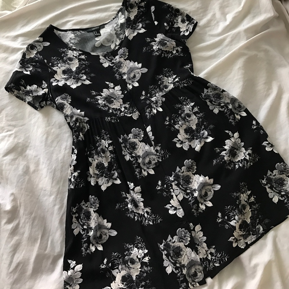Forever21 Floral Black Button-up Dress