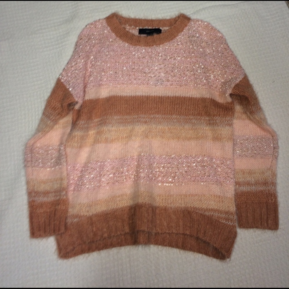 Forever21 Fuzzy Pink striped sweater