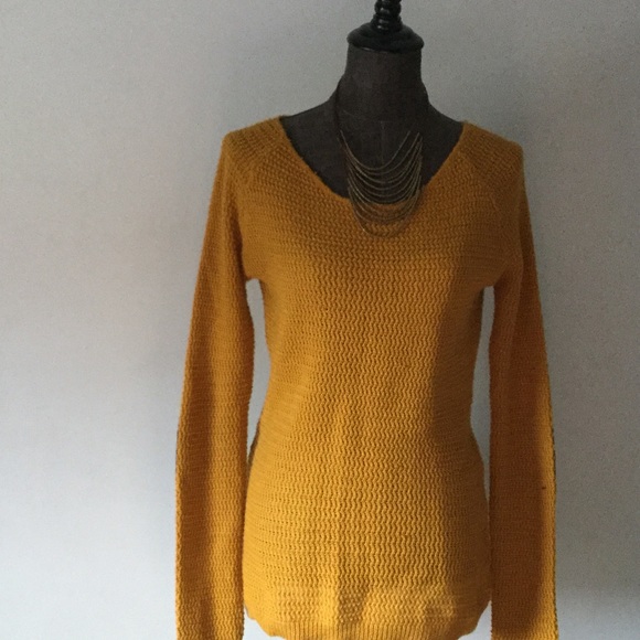 Pleather elbow woven sweater Mustard - Picture 1 of 5