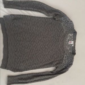 Lace embroidered gray sweater