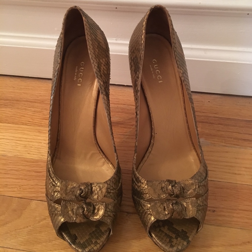 Gucci gold python heels