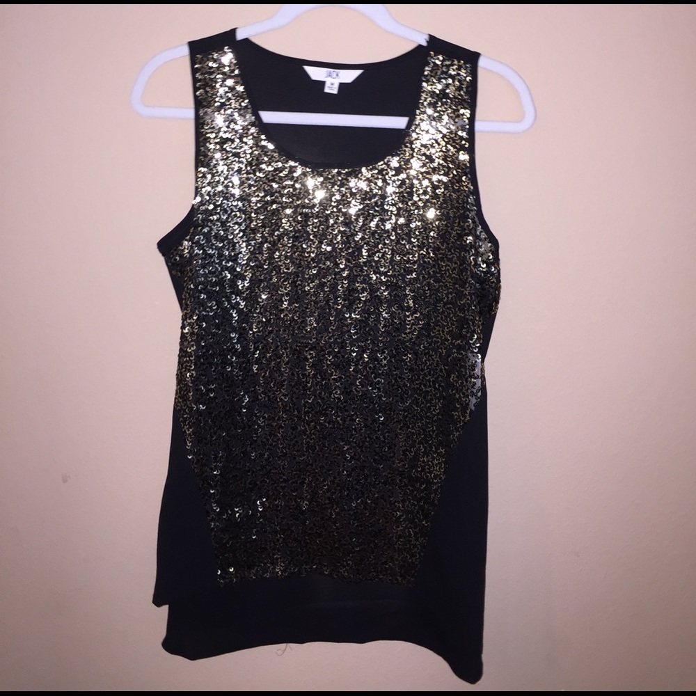 Sheer black gold sequin tank/blouse