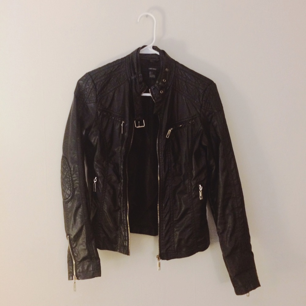 Faux leather moto-jacket