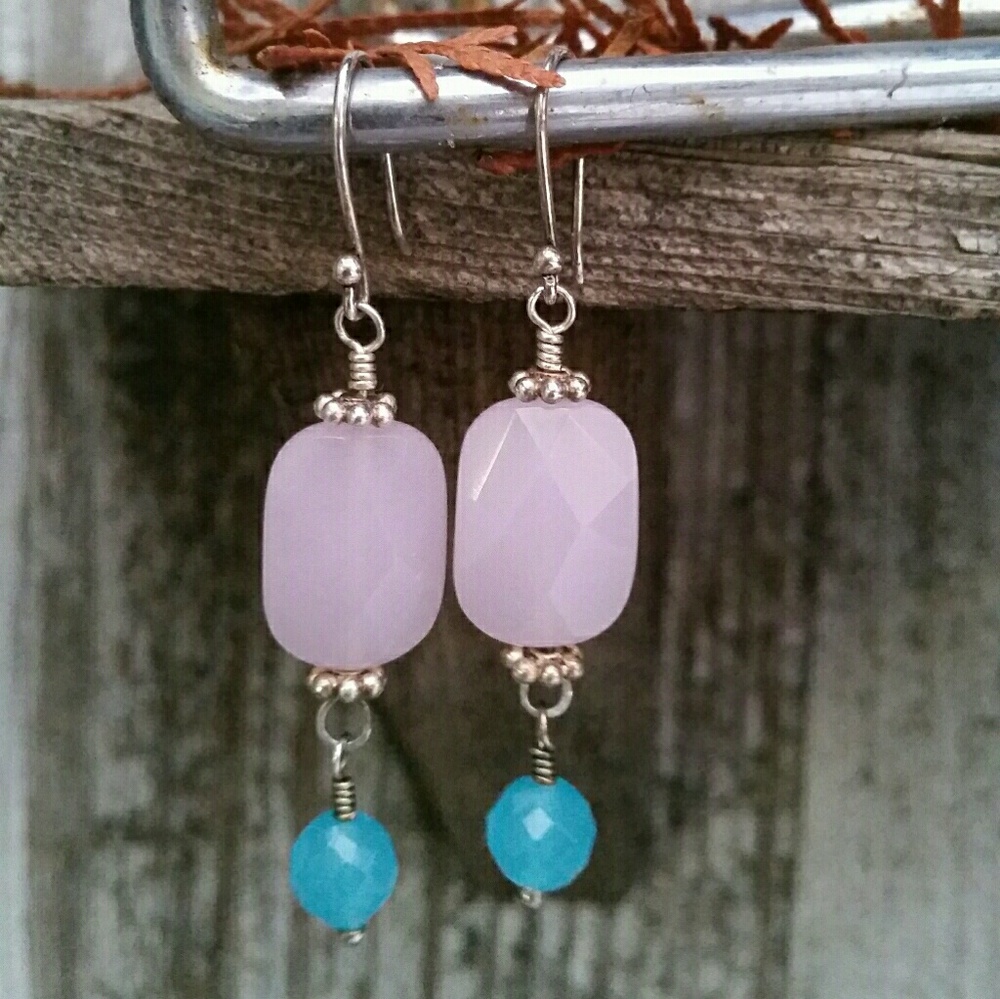 STERLING SILVER WITH ROSE QUARTZ EARRINGS