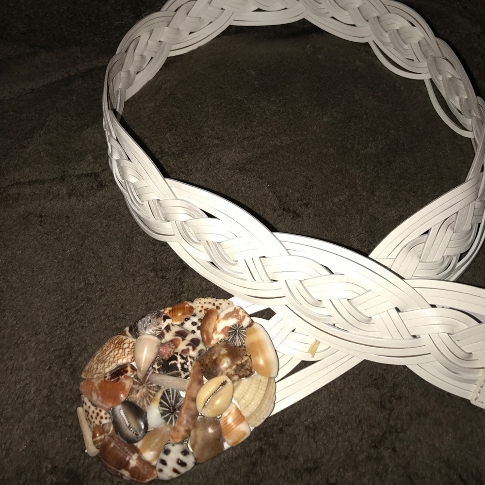 Handmade Maui Hawaii shell belt white leather - Picture 2 of 3