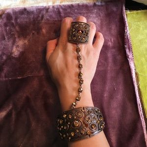 Bronze and gold tone slave bracelet and ring