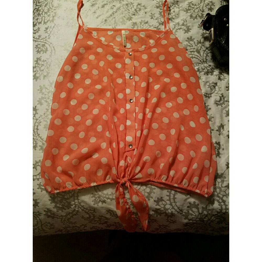 Coral polka dotted spaghetti strap blouse