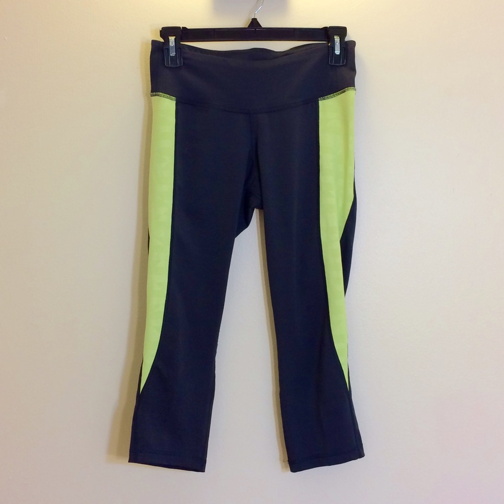Gray/neon yellow-green workout capris