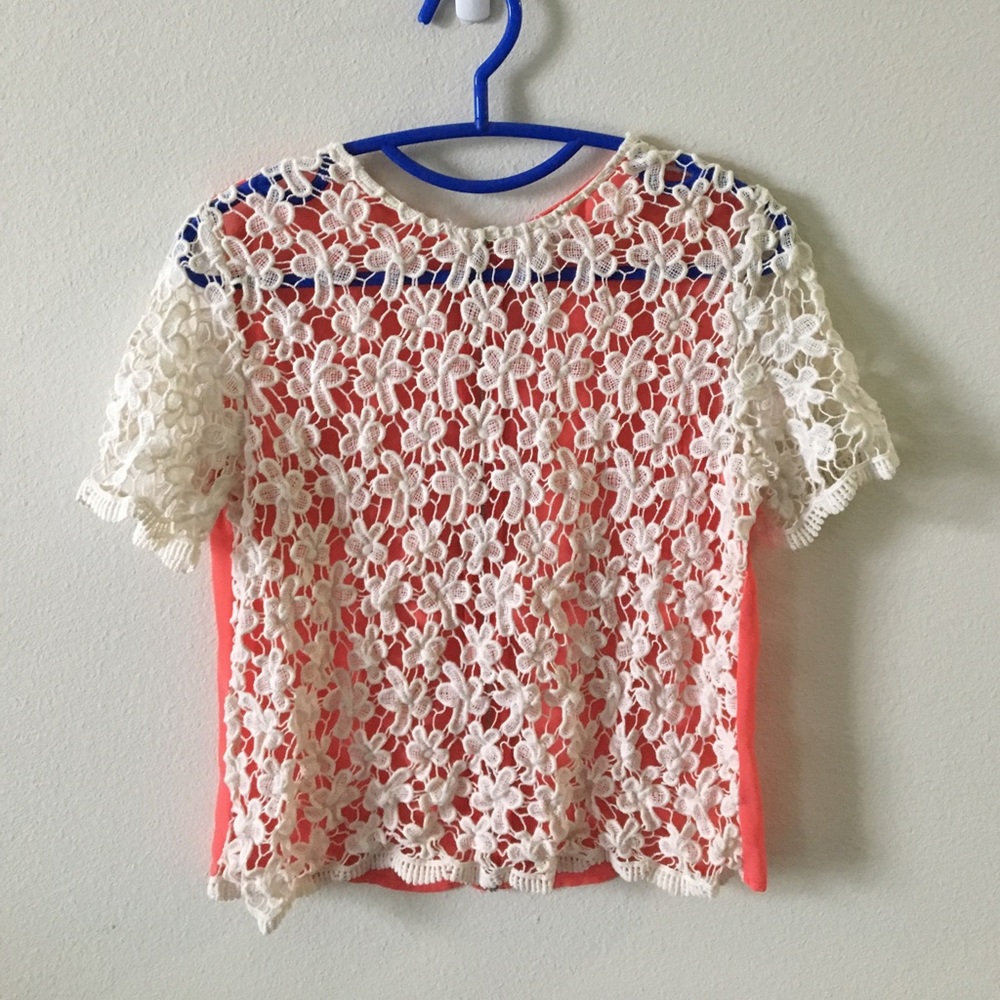 Floral lace, salmon back shirt