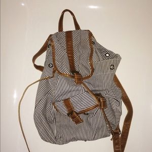 navy and white striped trendy backpack