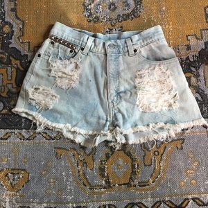 Studded High Waisted bleached Levi cut-off shorts