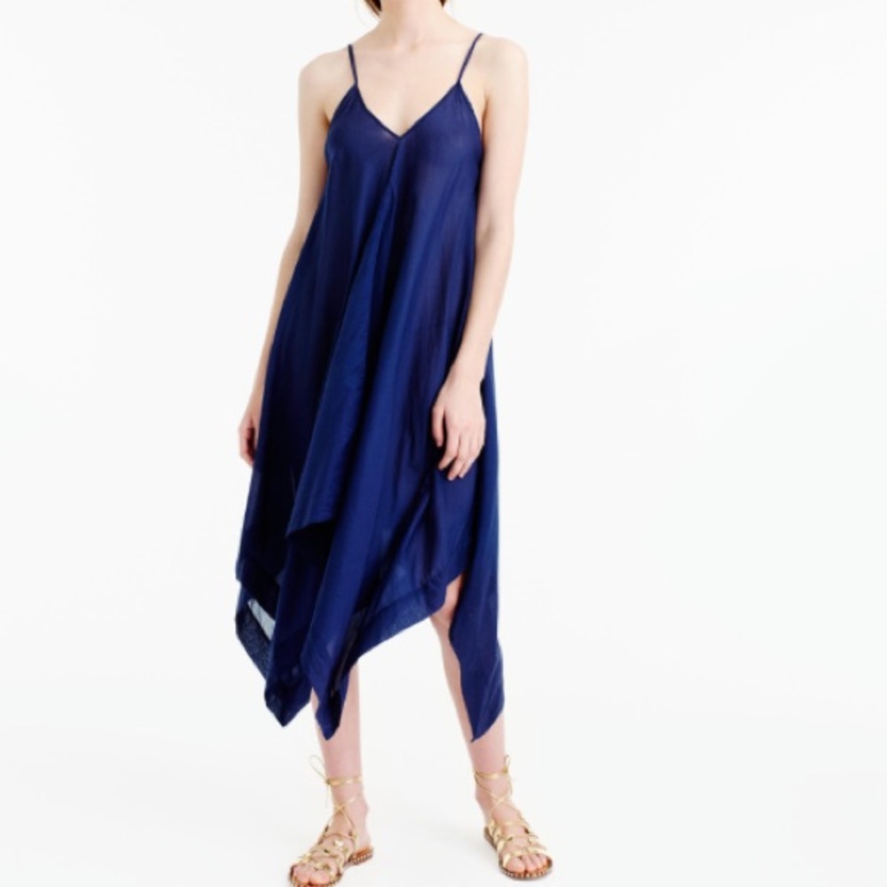JCrew navy handkerchief hem crinkle dress