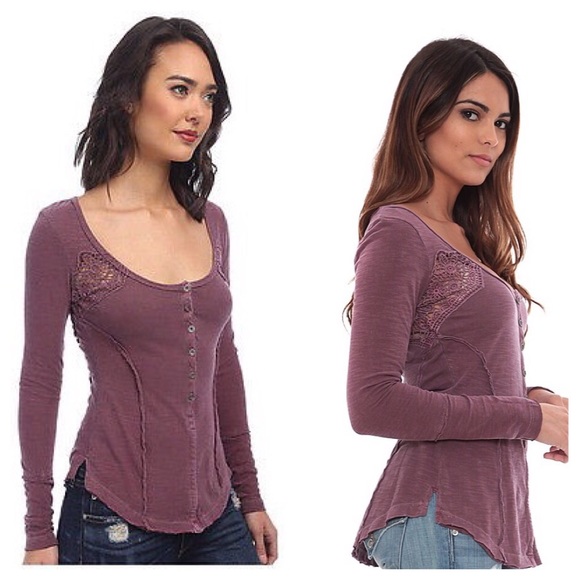 Free People Tops - Free People Keepsake Crochet Henley-Purple, S/P