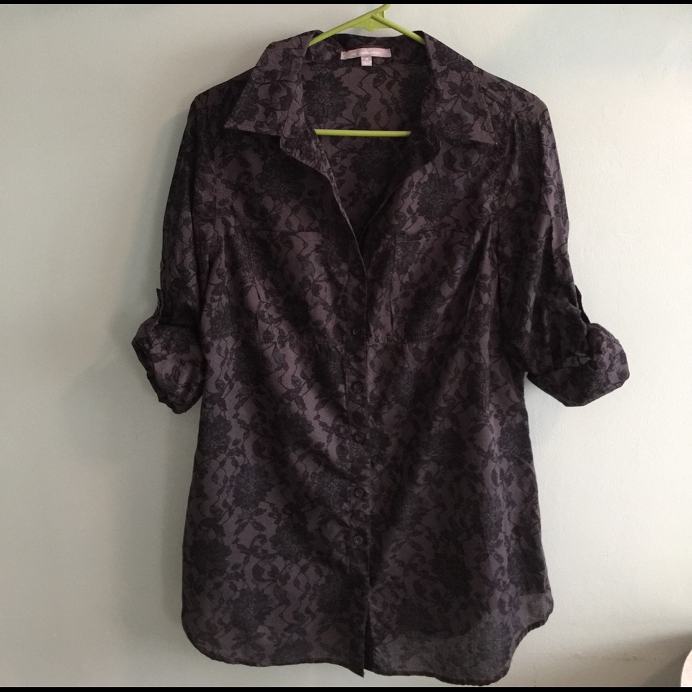 NY Collection black lace print shirt, Size Medium