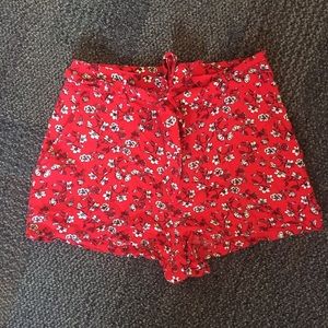 High Waisted Red Floral Shorts