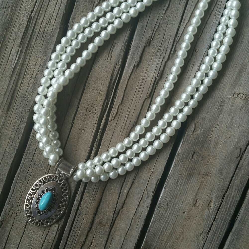 Pearl and Turquoise choker New handmade by me! - Picture 2 of 4