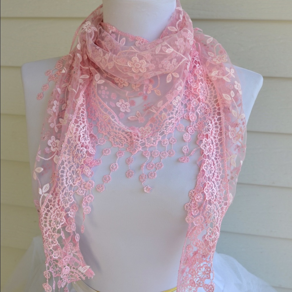 Pink lace mantilla scarf veil