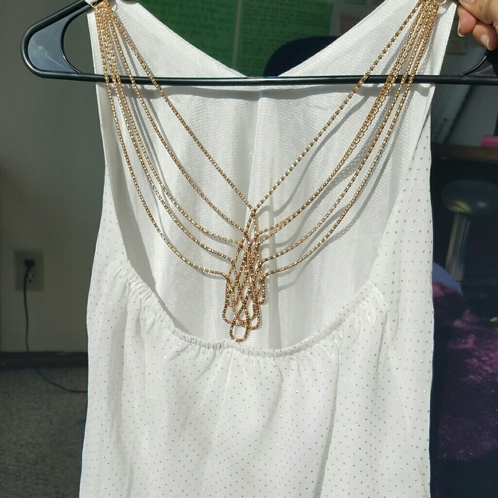 *SOLD* White Top with Gold String Back Design