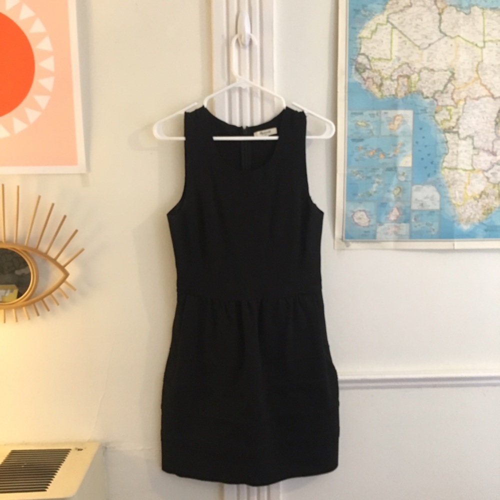 Black madewell dress with piping detail at bottom