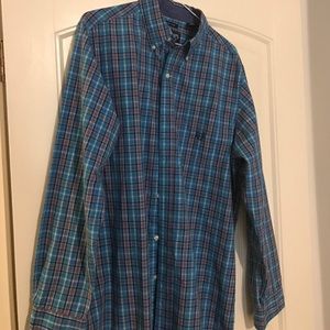 Blue plaid button up shirt large tall
