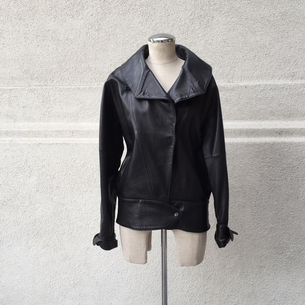 Vintage Lambskin Leather Shawl Collared Jacket