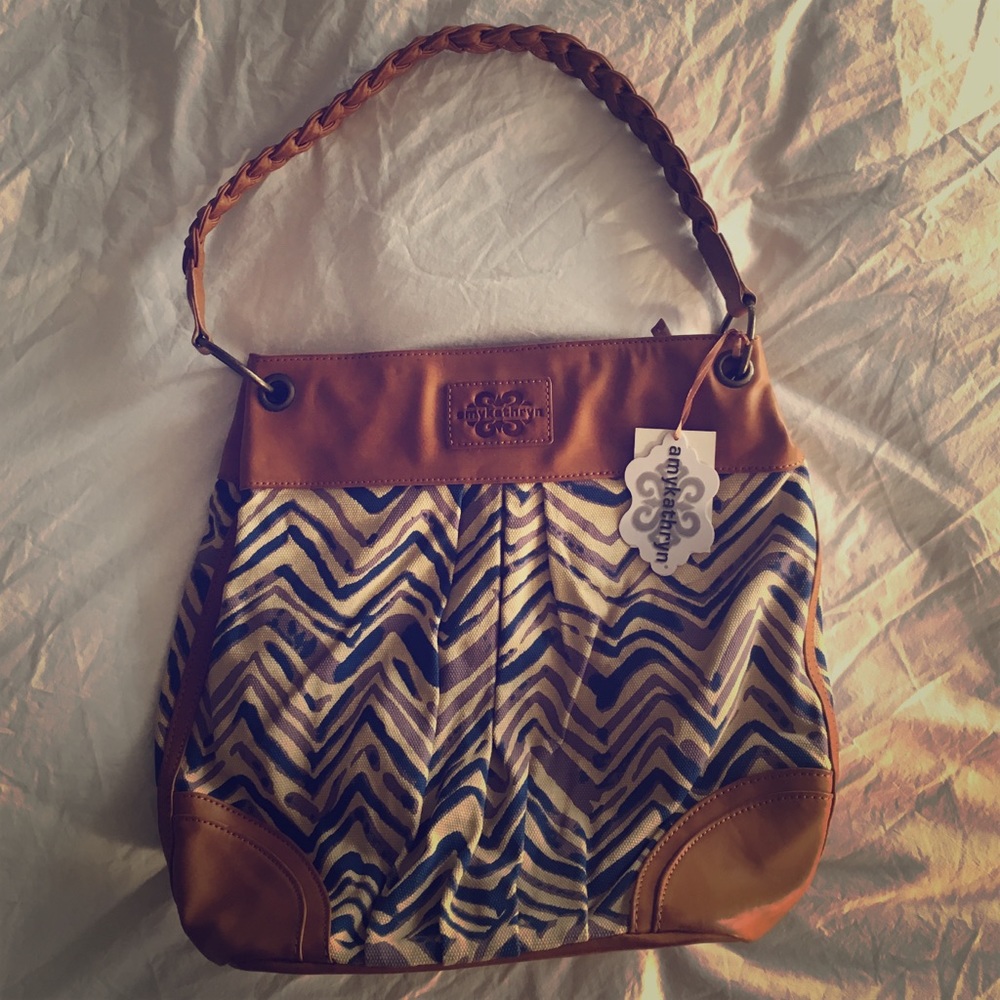Boho leather and canvas shoulder bag