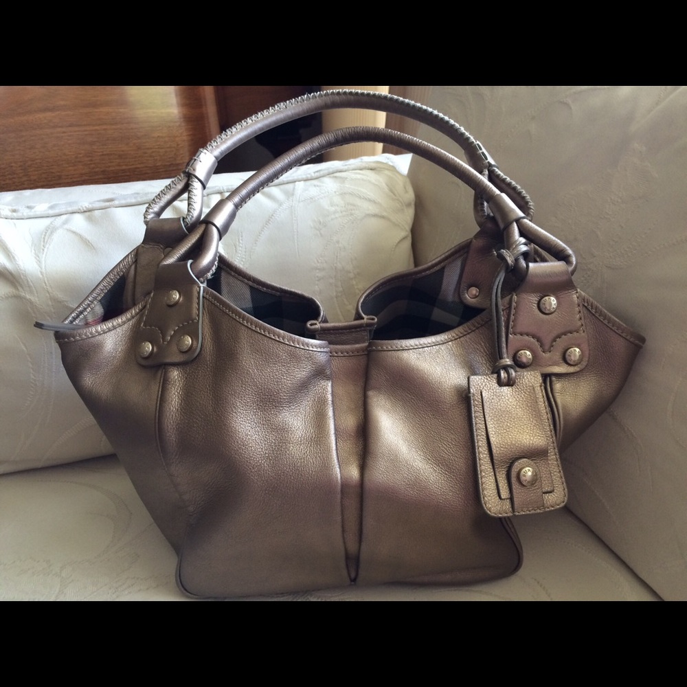 Authentic Burberry Bronze Leather Bag Gently Used