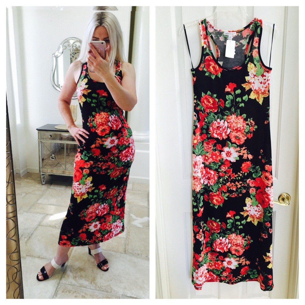 Dress floral stretch maxi tank racerback long - Picture 2 of 6